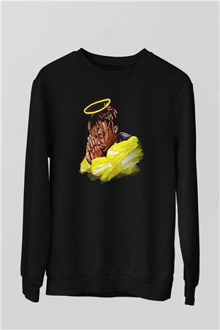 Juice Wrld Baskılı Unisex Siyah Sweatshirt