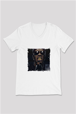 Juicy J Baskılı Beyaz V Yaka Unisex Tişört