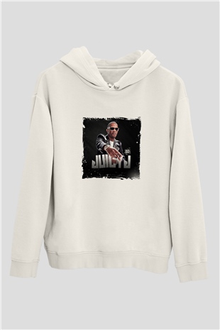 Juicy J Baskılı Unisex Beyaz Kapüşonlu Sweatshirt