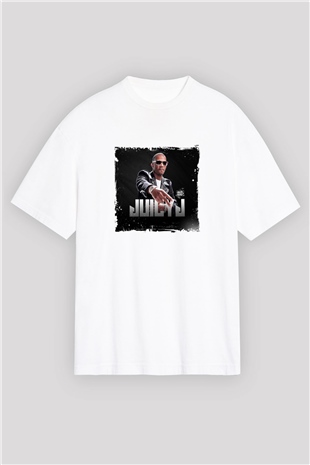 Juicy J Baskılı Oversize Beyaz Tişört