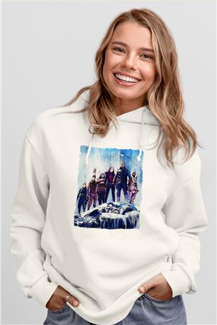 Jumanji Baskılı Beyaz Unisex Hoodie