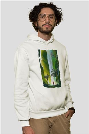 Jumanji Baskılı Beyaz Unisex Hoodie