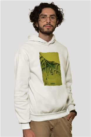 Jumanji Baskılı Beyaz Unisex Hoodie