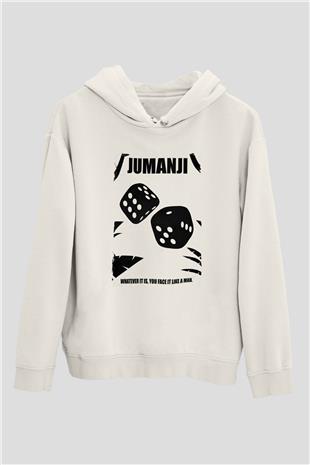 Jumanji Baskılı Beyaz Unisex Hoodie