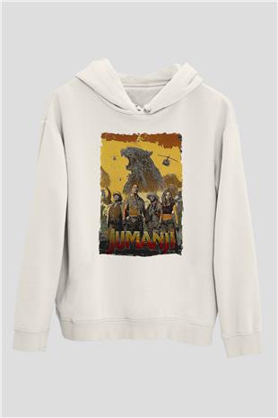 Jumanji Baskılı Beyaz Unisex Hoodie