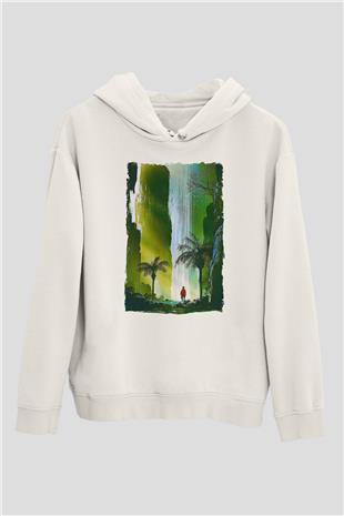 Jumanji Baskılı Beyaz Unisex Hoodie