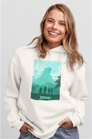 Jumanji Baskılı Beyaz Unisex Hoodie