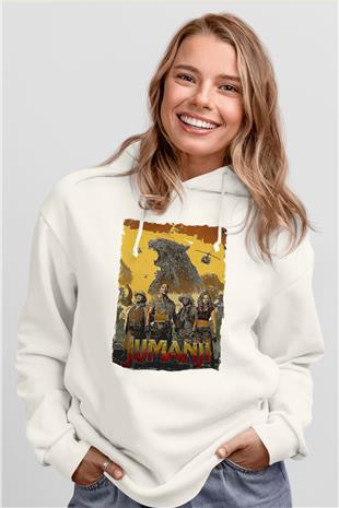 Jumanji Baskılı Beyaz Unisex Hoodie
