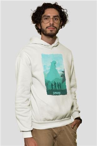 Jumanji Baskılı Beyaz Unisex Hoodie