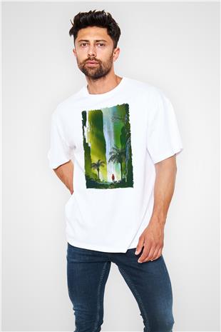 Jumanji Baskılı Beyaz Unisex Oversize Tişört - Tshirt