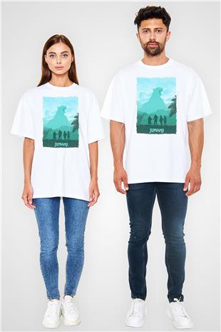 Jumanji Baskılı Beyaz Unisex Oversize Tişört - Tshirt
