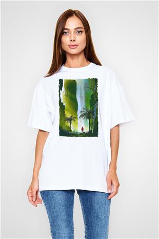 Jumanji Baskılı Beyaz Unisex Oversize Tişört - Tshirt