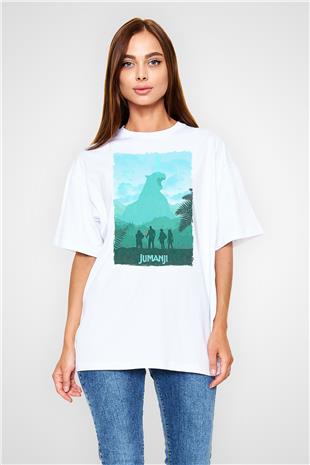 Jumanji Baskılı Beyaz Unisex Oversize Tişört - Tshirt