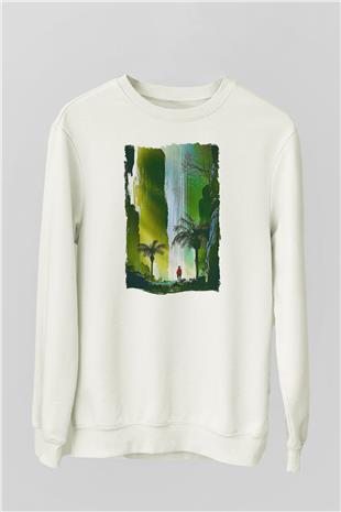 Jumanji Baskılı Beyaz Unisex Sweatshirt