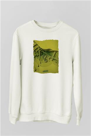 Jumanji Baskılı Beyaz Unisex Sweatshirt