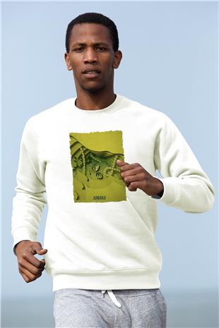 Jumanji Baskılı Beyaz Unisex Sweatshirt