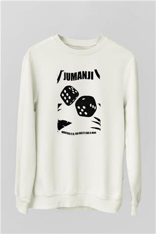 Jumanji Baskılı Beyaz Unisex Sweatshirt