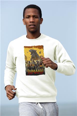 Jumanji Baskılı Beyaz Unisex Sweatshirt