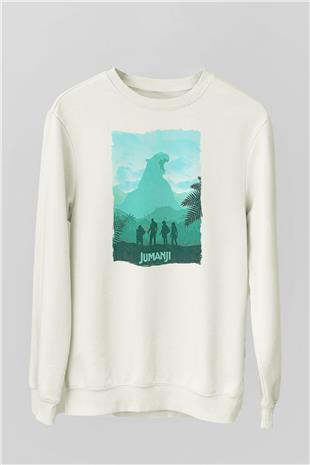 Jumanji Baskılı Beyaz Unisex Sweatshirt