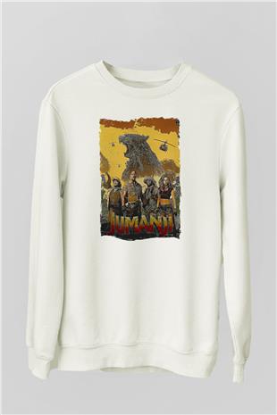 Jumanji Baskılı Beyaz Unisex Sweatshirt