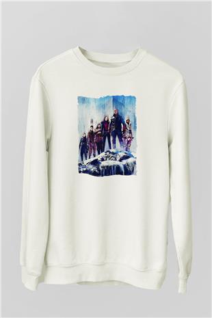 Jumanji Baskılı Beyaz Unisex Sweatshirt
