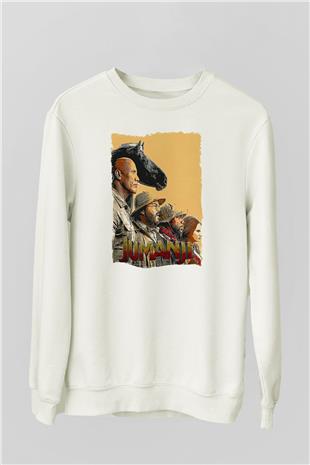 Jumanji Baskılı Beyaz Unisex Sweatshirt