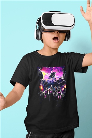 Jumanji Baskılı Unisex Siyah Çocuk Tişört - Tshirt