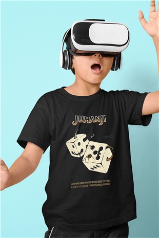 Jumanji Baskılı Unisex Siyah Çocuk Tişört - Tshirt