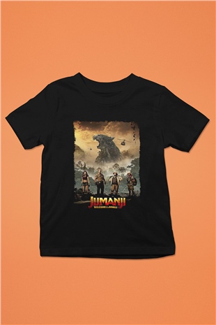 Jumanji Baskılı Unisex Siyah Çocuk Tişört - Tshirt