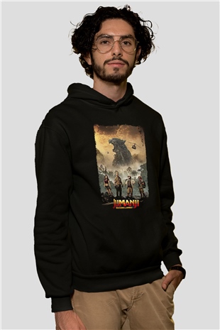 Jumanji Baskılı Unisex Siyah Hoodie