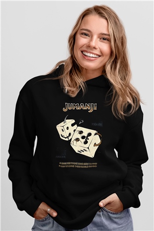 Jumanji Baskılı Unisex Siyah Hoodie