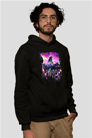 Jumanji Baskılı Unisex Siyah Hoodie