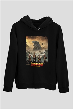 Jumanji Baskılı Unisex Siyah Hoodie