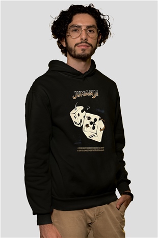 Jumanji Baskılı Unisex Siyah Hoodie