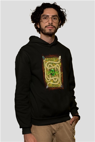 Jumanji Baskılı Unisex Siyah Hoodie