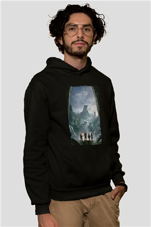 Jumanji Baskılı Unisex Siyah Hoodie