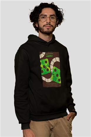 Jumanji Baskılı Unisex Siyah Hoodie