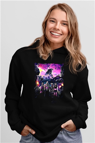Jumanji Baskılı Unisex Siyah Hoodie