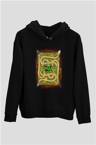 Jumanji Baskılı Unisex Siyah Hoodie