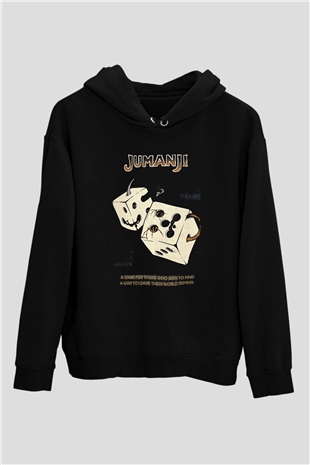 Jumanji Baskılı Unisex Siyah Hoodie