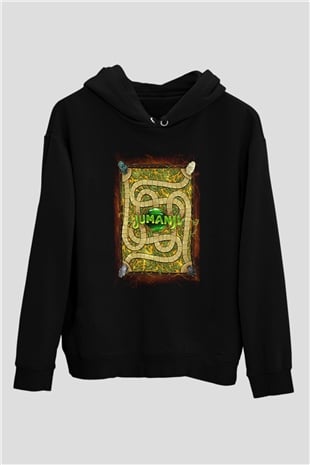 Jumanji Baskılı Unisex Siyah Hoodie