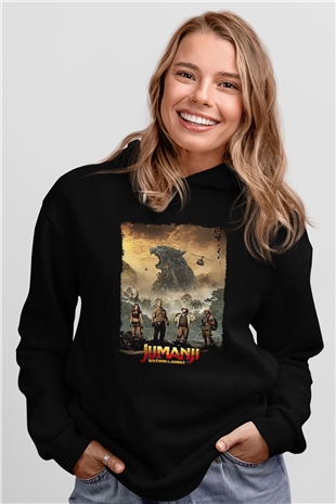 Jumanji Baskılı Unisex Siyah Hoodie