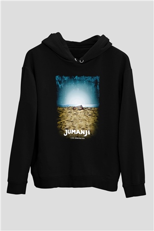 Jumanji Baskılı Unisex Siyah Hoodie