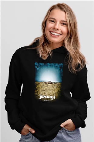 Jumanji Baskılı Unisex Siyah Hoodie