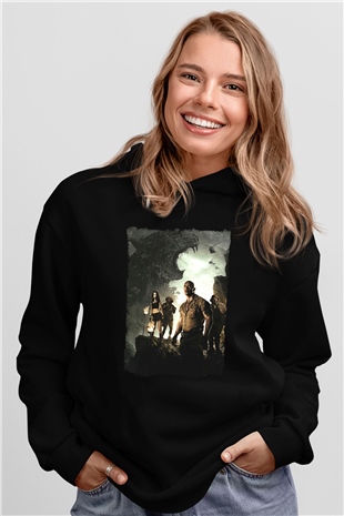 Jumanji Baskılı Unisex Siyah Hoodie