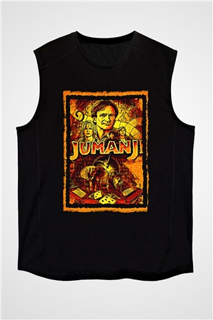 Jumanji Baskılı Unisex Siyah Kolsuz Tişört - Tshirt