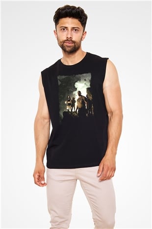 Jumanji Baskılı Unisex Siyah Kolsuz Tişört - Tshirt