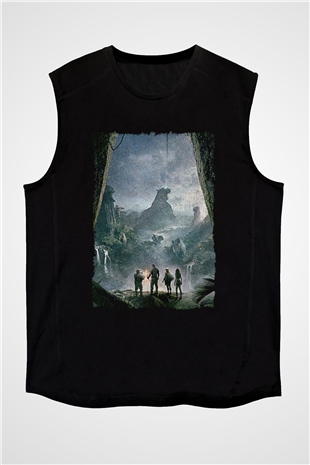 Jumanji Baskılı Unisex Siyah Kolsuz Tişört - Tshirt