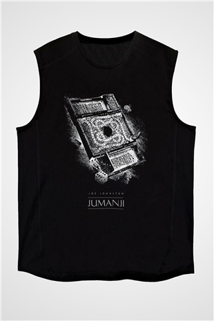 Jumanji Baskılı Unisex Siyah Kolsuz Tişört - Tshirt