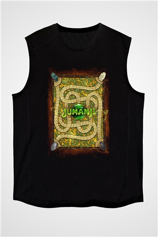 Jumanji Baskılı Unisex Siyah Kolsuz Tişört - Tshirt